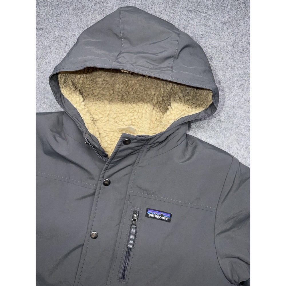 Patagonia Boys Infurno Jacket Size L12 Forge Grey Fleece Lined Hooded Parka P-6